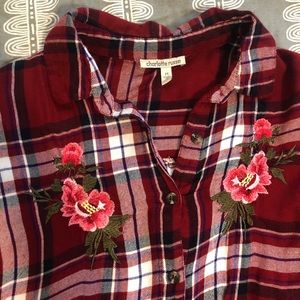 Plaid & floral embroidered flannel dress